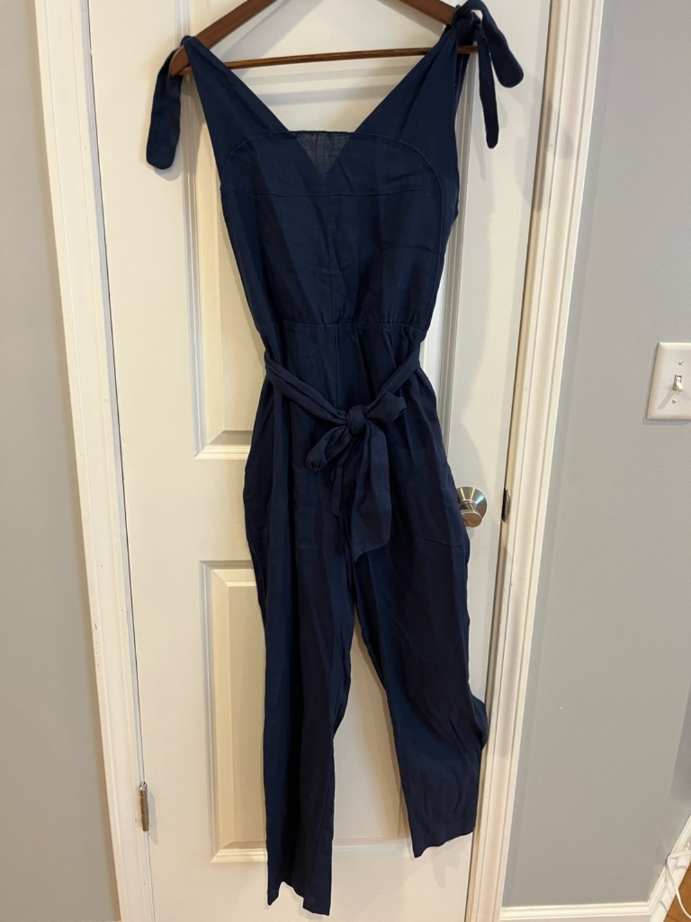 Coco + Carmen Navy Tie-Shoulder Jumpsuit with Self-Tie Waist